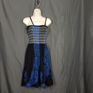 L.S.I. One Size (Small) Black Blue Pull On Rayon Sleeveless Casual Dress Beach S